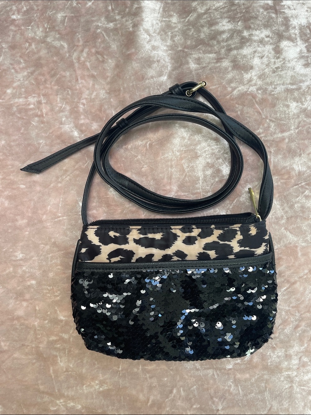 Juicy Couture Black Sequin & Leopard Print Crossbody Bag